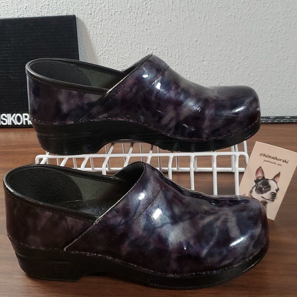 Dansko Professional Blue Marbled Patent Leather Nurses Doctor Fun Clogs Shoes 41